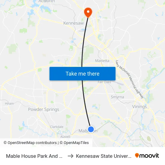 Mable House Park And Ride to Kennesaw State University map