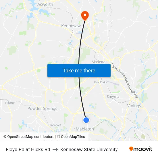 Floyd Rd at Hicks Rd to Kennesaw State University map