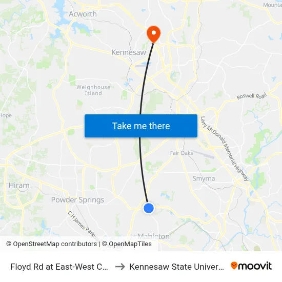 Floyd Rd at East-West Conn to Kennesaw State University map