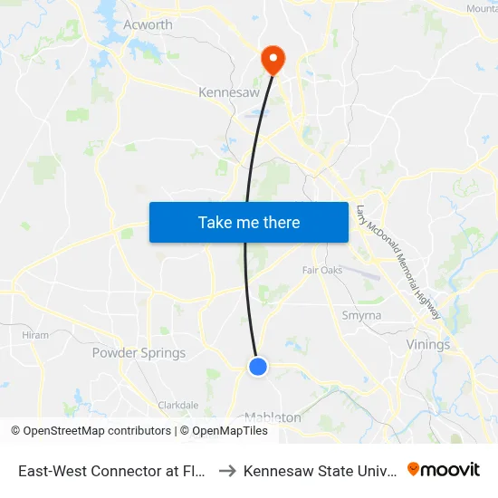 East-West Connector at Floyd Rd to Kennesaw State University map