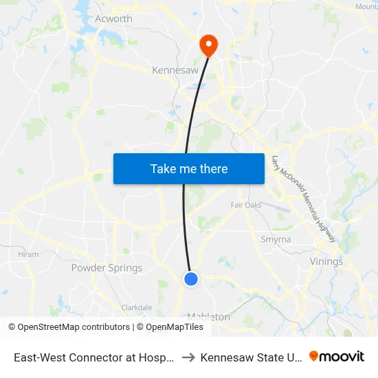 East-West Connector at Hospital South Dr to Kennesaw State University map