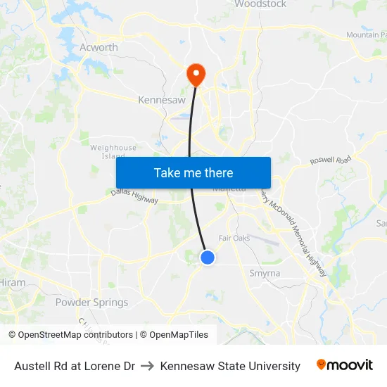 Austell Rd at Lorene Dr to Kennesaw State University map