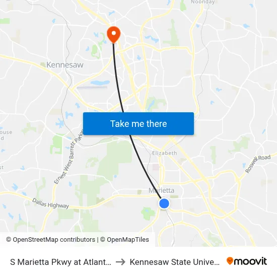 S Marietta Pkwy at Atlanta St to Kennesaw State University map