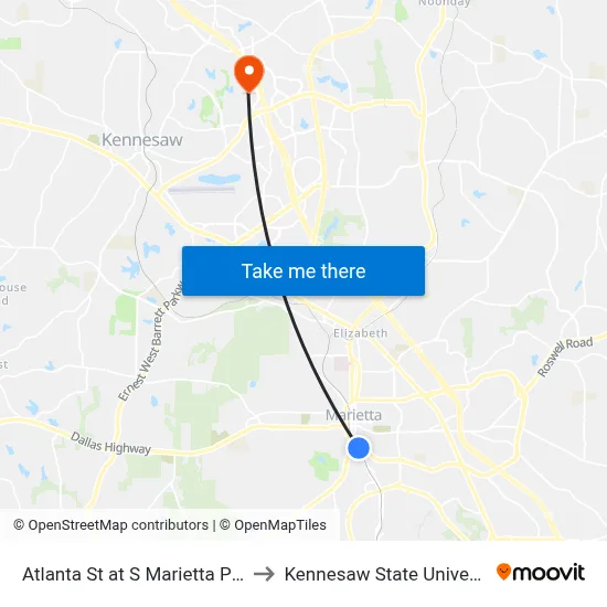 Atlanta St at S Marietta Pkwy to Kennesaw State University map