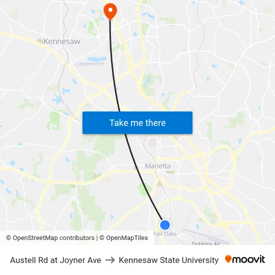 Austell Rd at Joyner Ave to Kennesaw State University map