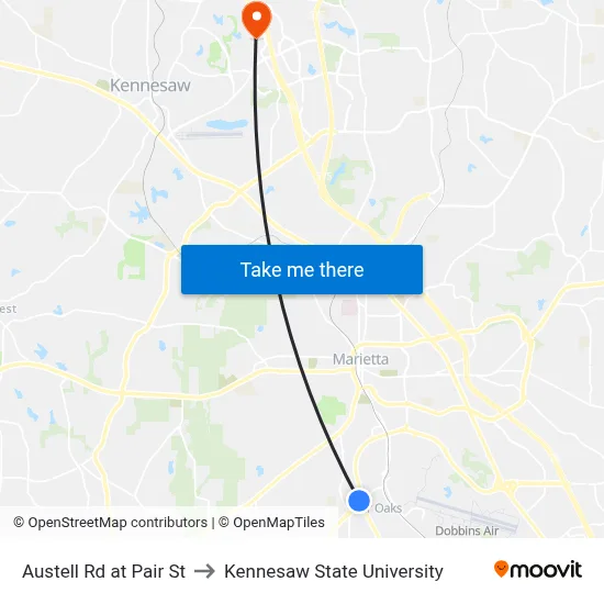 Austell Rd at Pair St to Kennesaw State University map