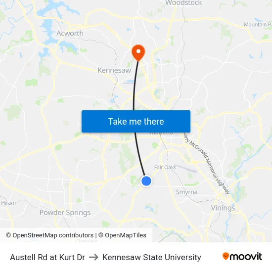 Austell Rd at Kurt Dr to Kennesaw State University map