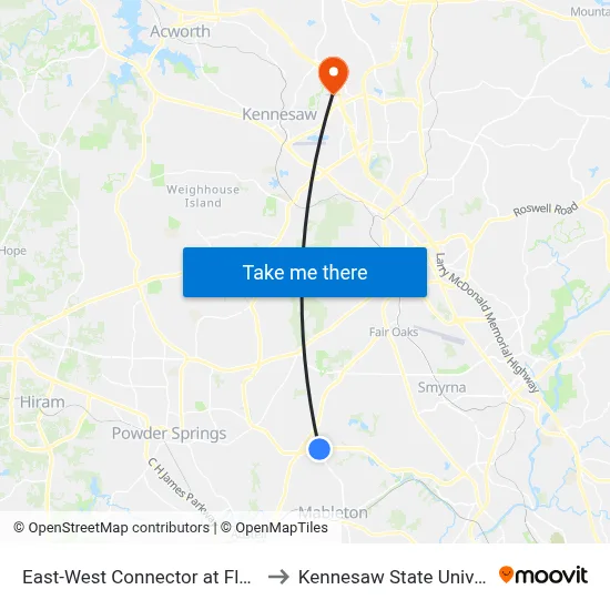 East-West Connector at Floyd Rd to Kennesaw State University map