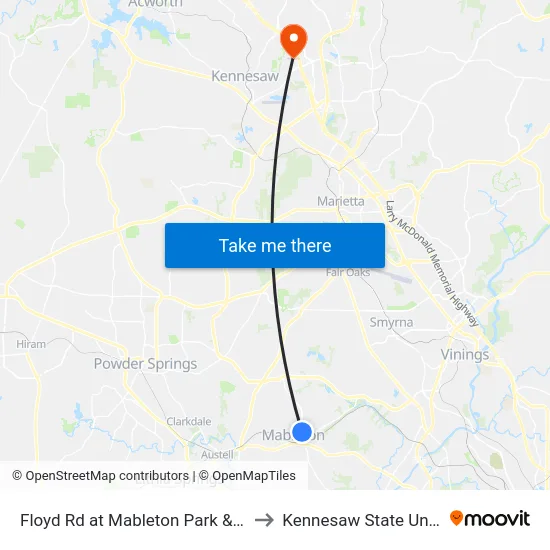 Floyd Rd at Mableton Park & Ride - Ob to Kennesaw State University map