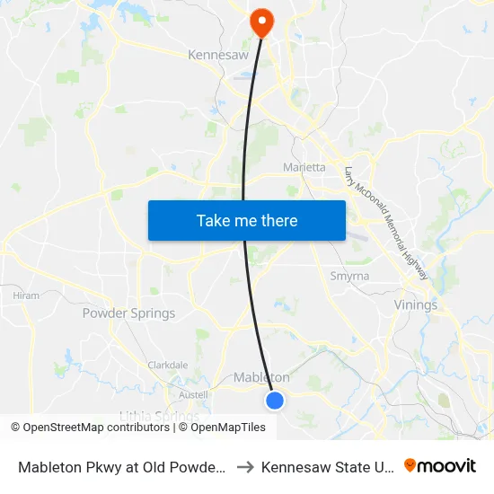 Mableton Pkwy at Old Powder Springs Rd to Kennesaw State University map