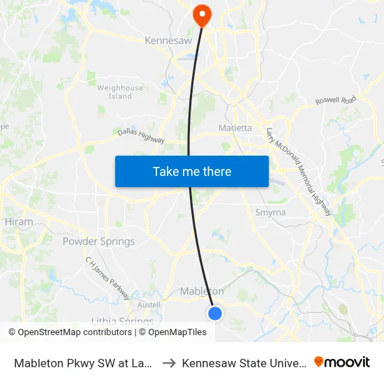 Mableton Pkwy SW at Lane Dr to Kennesaw State University map