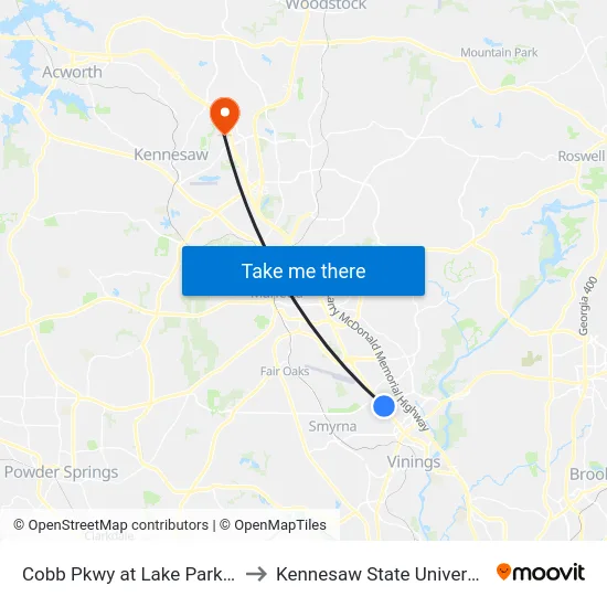 Cobb Pkwy at Lake Park Dr to Kennesaw State University map