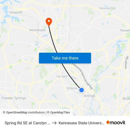 Spring Rd SE at Carolyn Dr to Kennesaw State University map