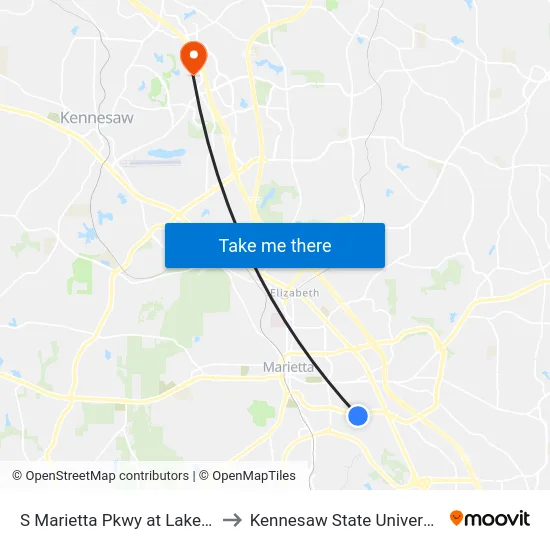 S Marietta Pkwy at Lake Dr to Kennesaw State University map