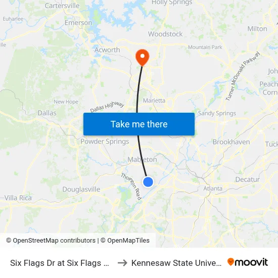 Six Flags Dr at Six Flags Pkwy to Kennesaw State University map