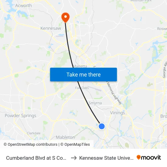 Cumberland Blvd at S Cobb Dr to Kennesaw State University map