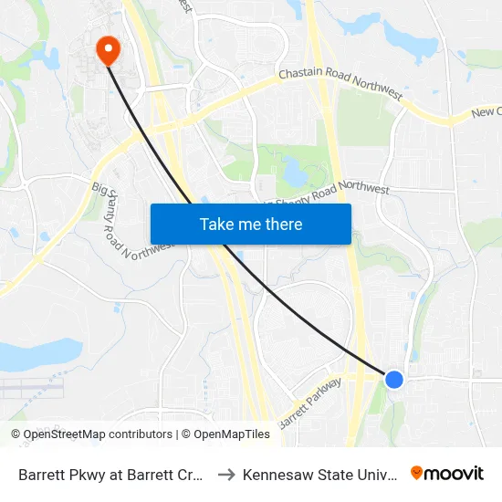 Barrett Pkwy at Barrett Creek Dr to Kennesaw State University map