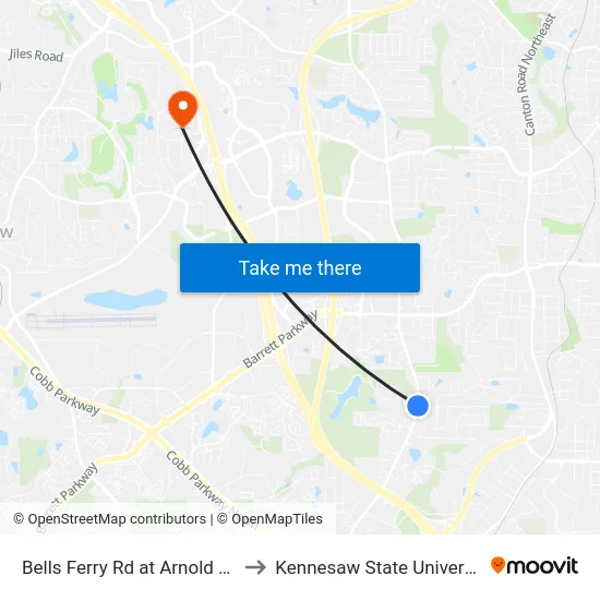 Bells Ferry Rd at Arnold Ave to Kennesaw State University map