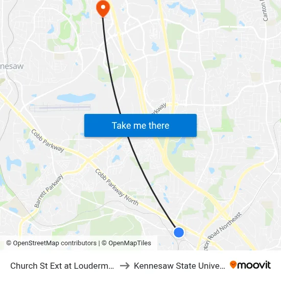 Church St Ext at Loudermilk Dr to Kennesaw State University map