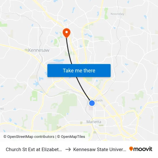 Church St Ext at Elizabeth St to Kennesaw State University map
