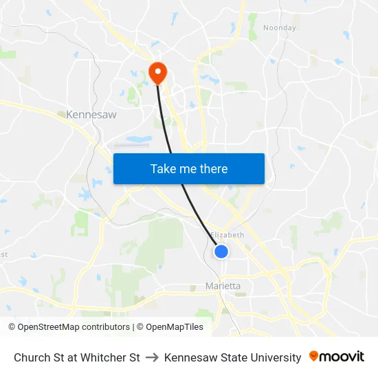 Church St at Whitcher St to Kennesaw State University map