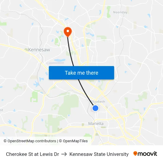 Cherokee St at Lewis Dr to Kennesaw State University map