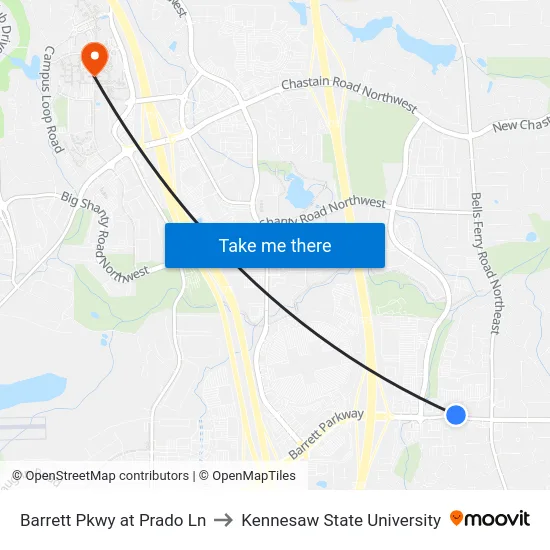 Barrett Pkwy at Prado Ln to Kennesaw State University map