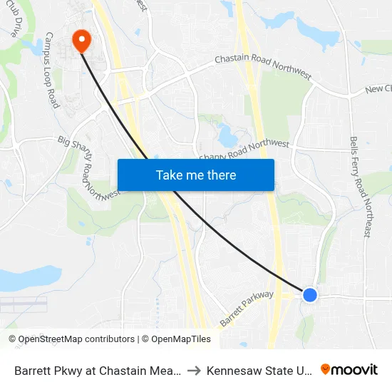 Barrett Pkwy at Chastain Meadows Pkwy to Kennesaw State University map