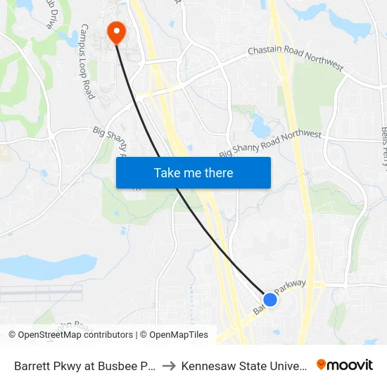 Barrett Pkwy at Busbee Pkwy to Kennesaw State University map