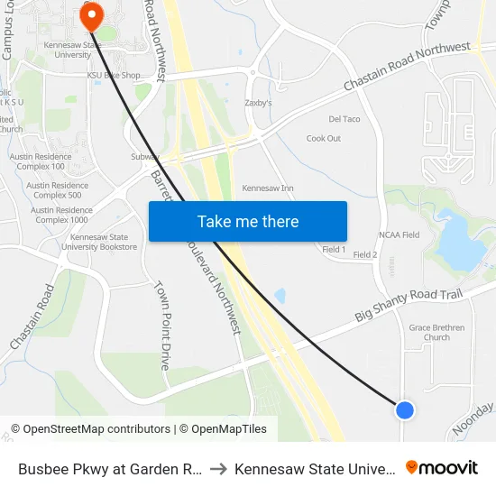 Busbee Pkwy at Garden Ridge to Kennesaw State University map