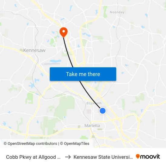 Cobb Pkwy at Allgood Rd to Kennesaw State University map