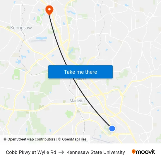 Cobb Pkwy at Wylie Rd to Kennesaw State University map