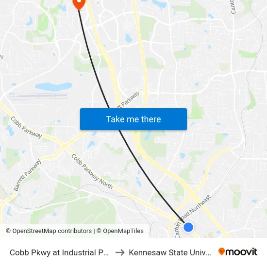 Cobb Pkwy at Industrial Park Dr to Kennesaw State University map
