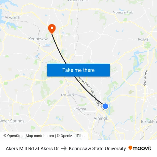 Akers Mill Rd at Akers Dr to Kennesaw State University map