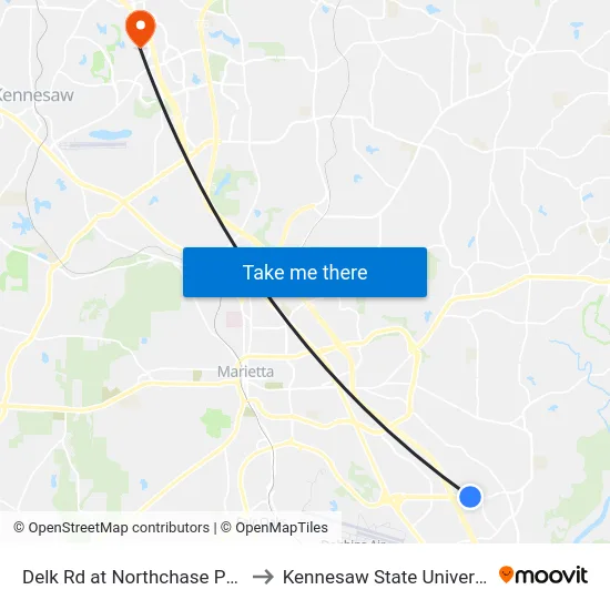 Delk Rd at Northchase Pkwy to Kennesaw State University map