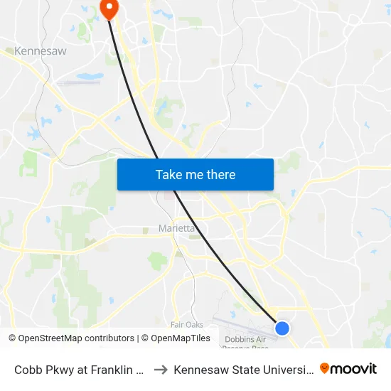 Cobb Pkwy at Franklin Rd to Kennesaw State University map