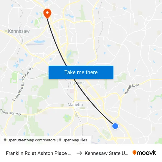 Franklin Rd at Ashton Place Apartments to Kennesaw State University map