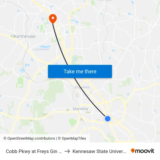 Cobb Pkwy at Freys Gin Rd to Kennesaw State University map