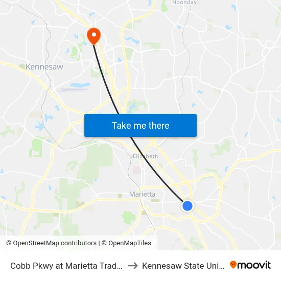 Cobb Pkwy at Marietta Trade Center to Kennesaw State University map