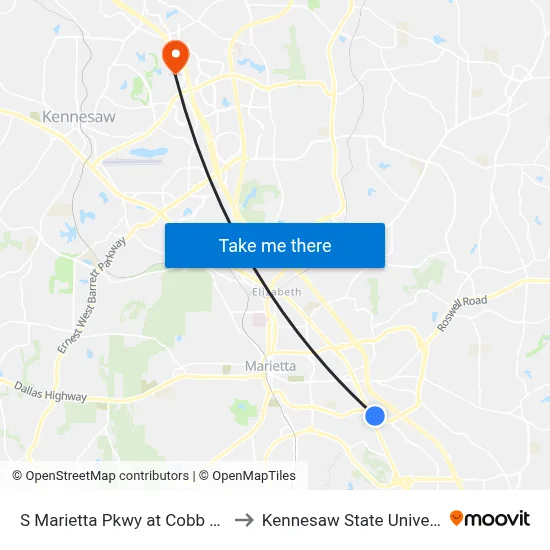 S Marietta Pkwy at Cobb Pkwy to Kennesaw State University map