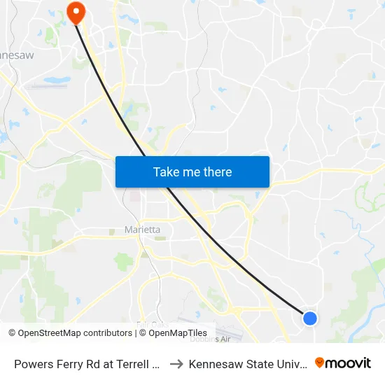 Powers Ferry Rd at Terrell Mill Rd to Kennesaw State University map