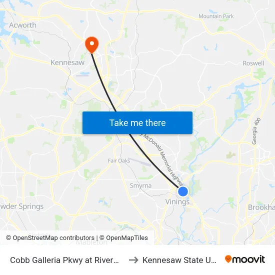 Cobb Galleria Pkwy at Riverwood Pkwy to Kennesaw State University map