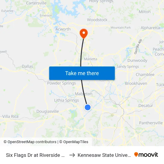 Six Flags Dr at Riverside Pkwy to Kennesaw State University map