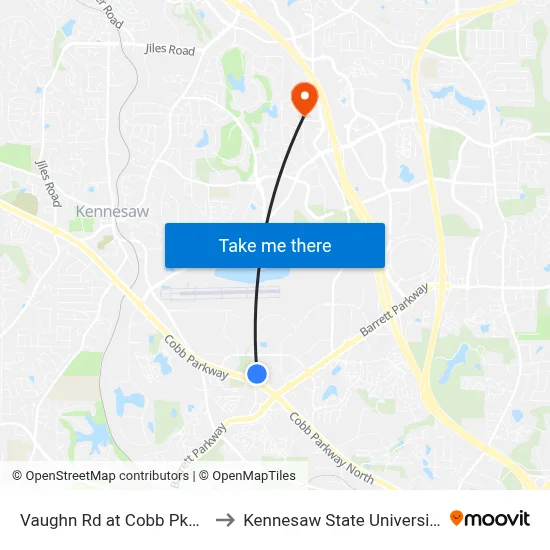 Vaughn Rd at Cobb Pkwy to Kennesaw State University map