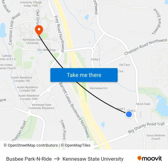 Busbee Park-N-Ride to Kennesaw State University map