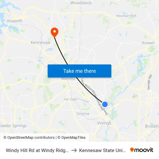 Windy Hill Rd at Windy Ridge Pkwy to Kennesaw State University map