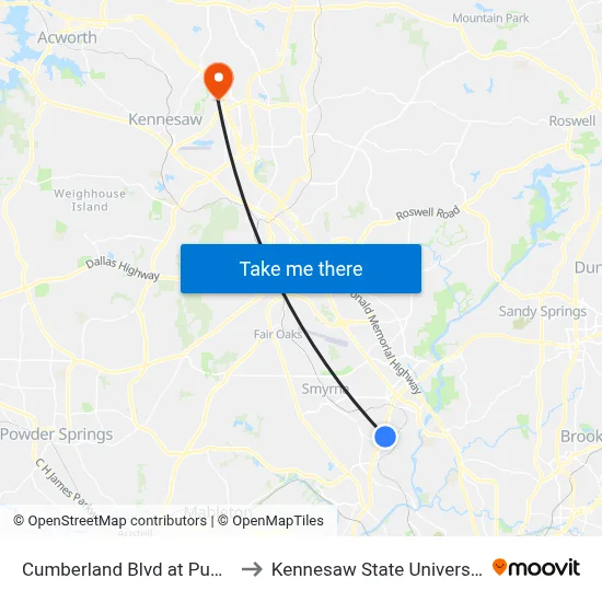 Cumberland Blvd at Publix to Kennesaw State University map
