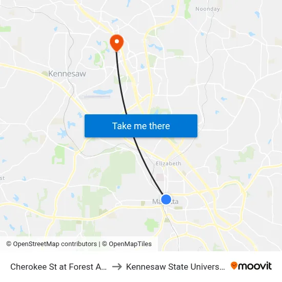 Cherokee St at Forest Ave to Kennesaw State University map