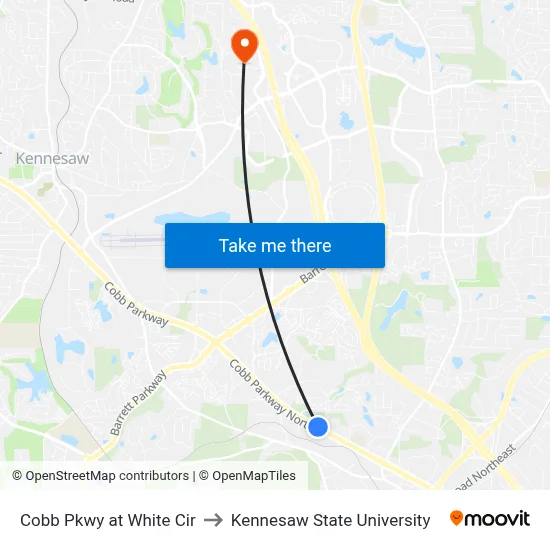 Cobb Pkwy at White Cir to Kennesaw State University map
