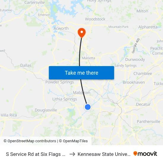 S Service Rd at Six Flags Pkwy to Kennesaw State University map